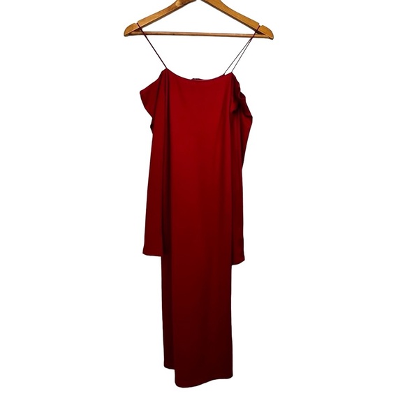 NWT Alice and Olivia Red Dorinda Off The Shoulder Deep Ruby Bodycon Midi Dress - Picture 6 of 10